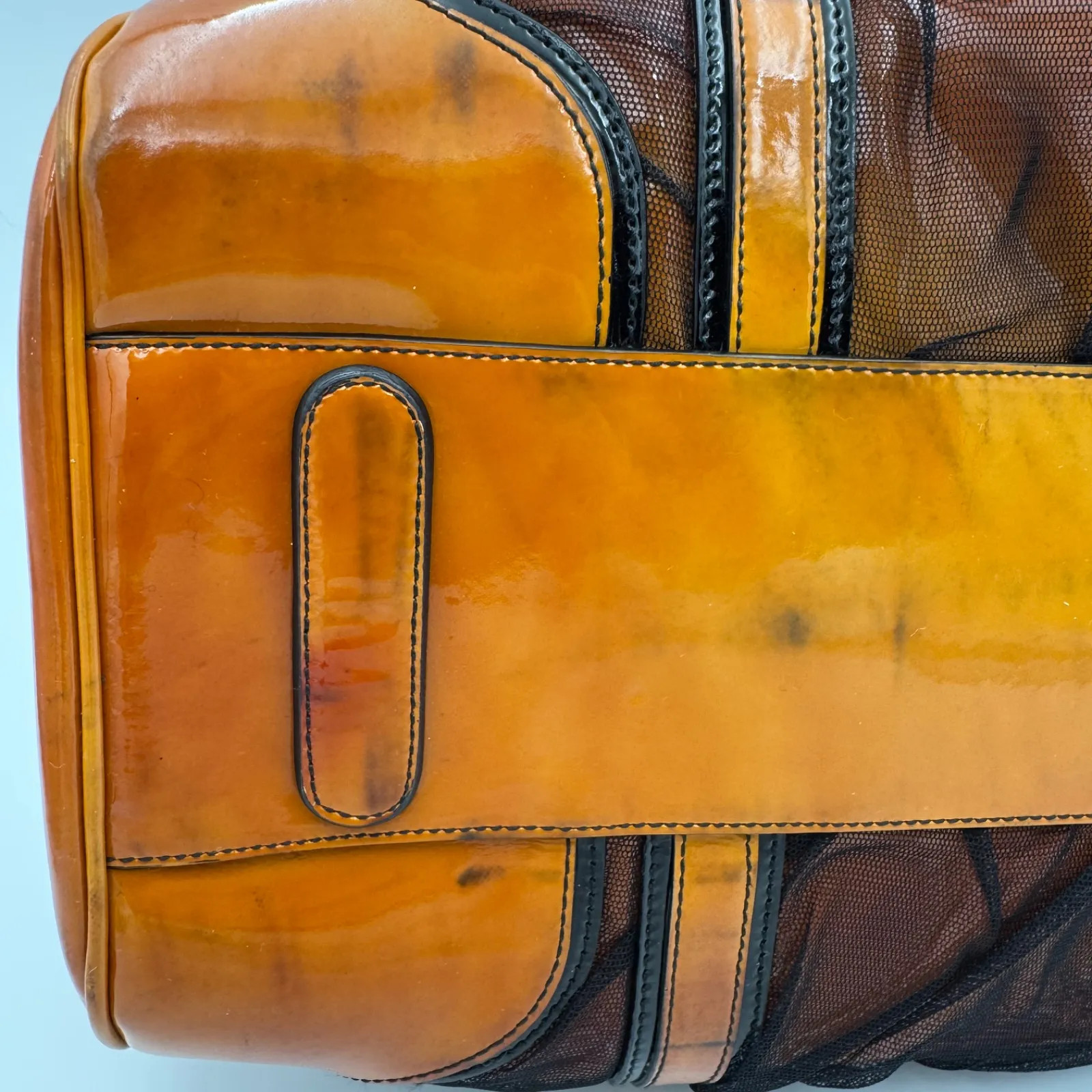 Dolce & Gabbana Patent Leather Boston Bag Orange Yellow 2Way 13.7×8.6×7.08 in