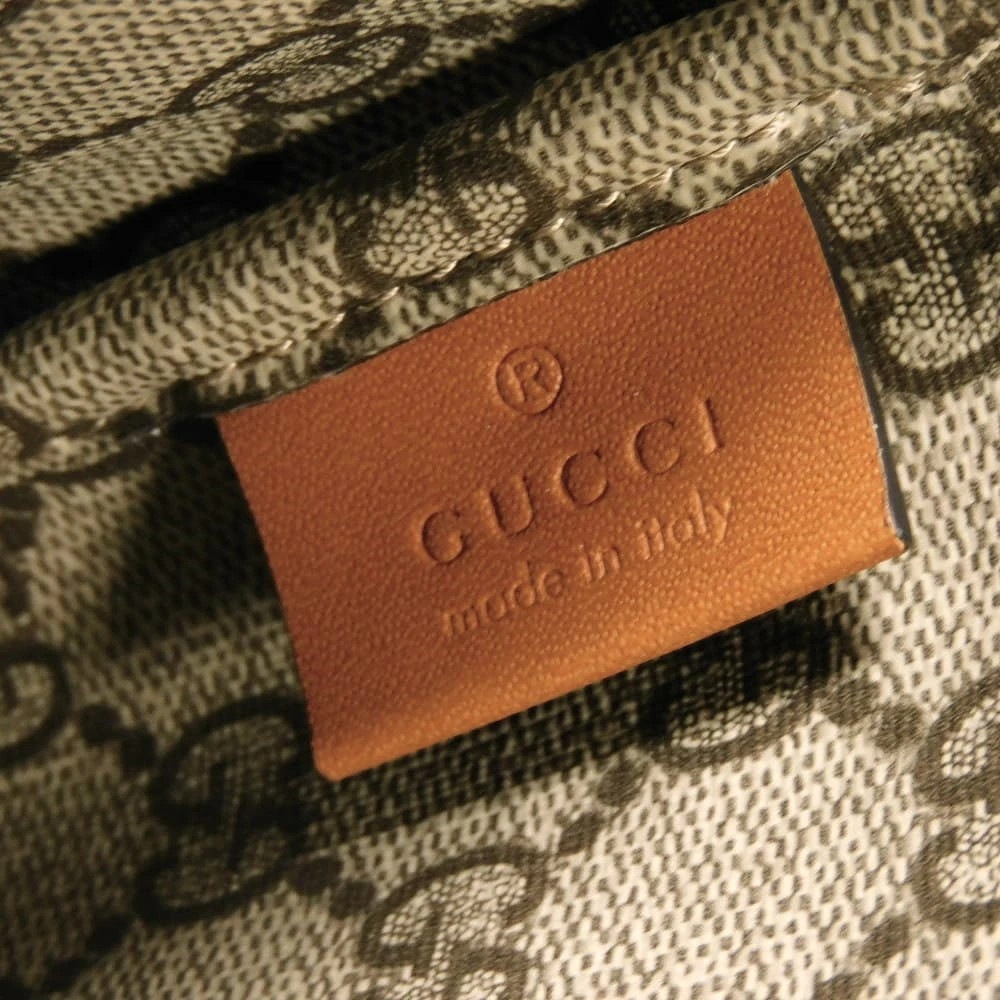 Gucci Clutch Bag Logo Print Pouch Canvas Brown GG Supreme Cotton Linen Natural
