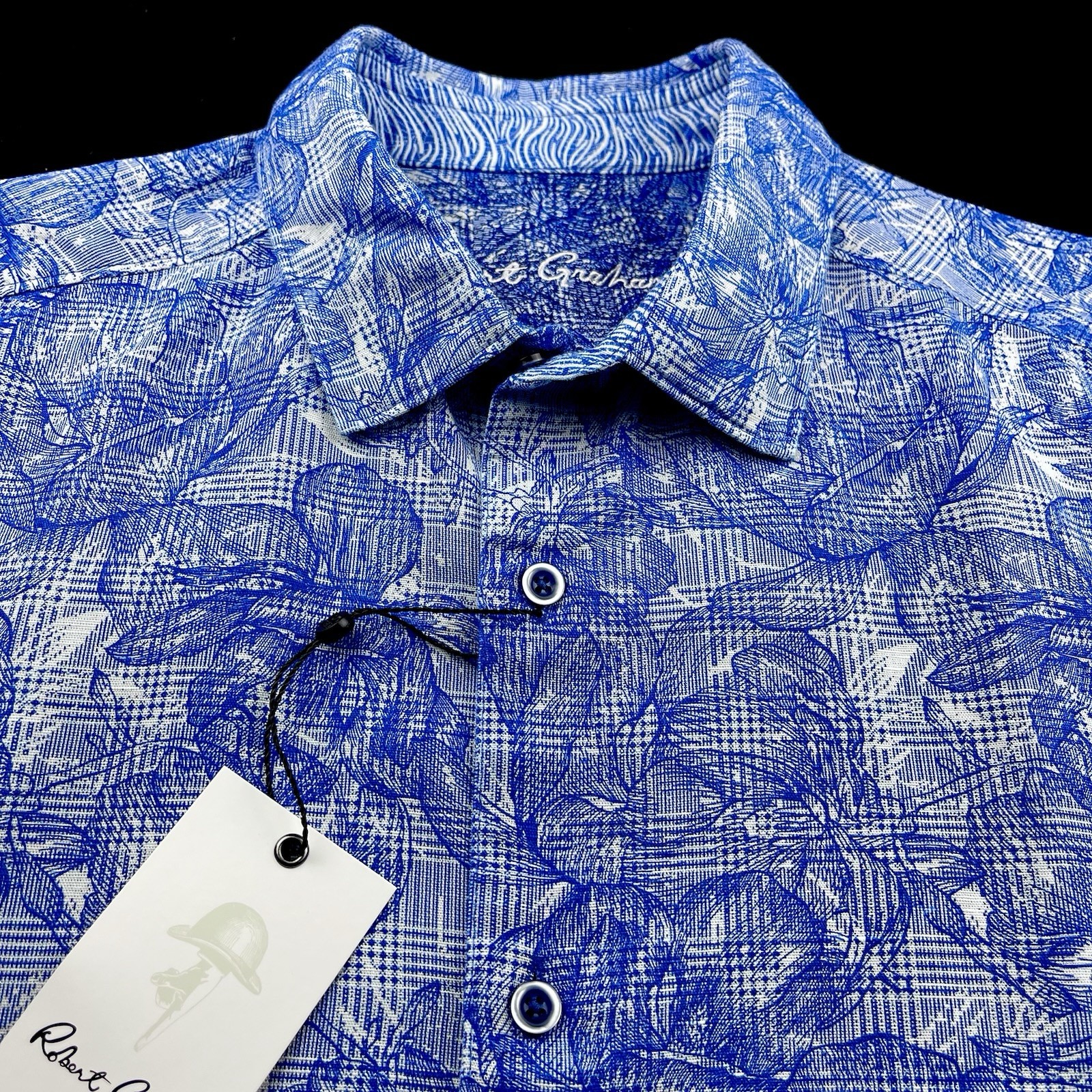 Robert Graham Linen Cotton Floral Print Short Sleeve Sport Shirt 2XL Blue $198