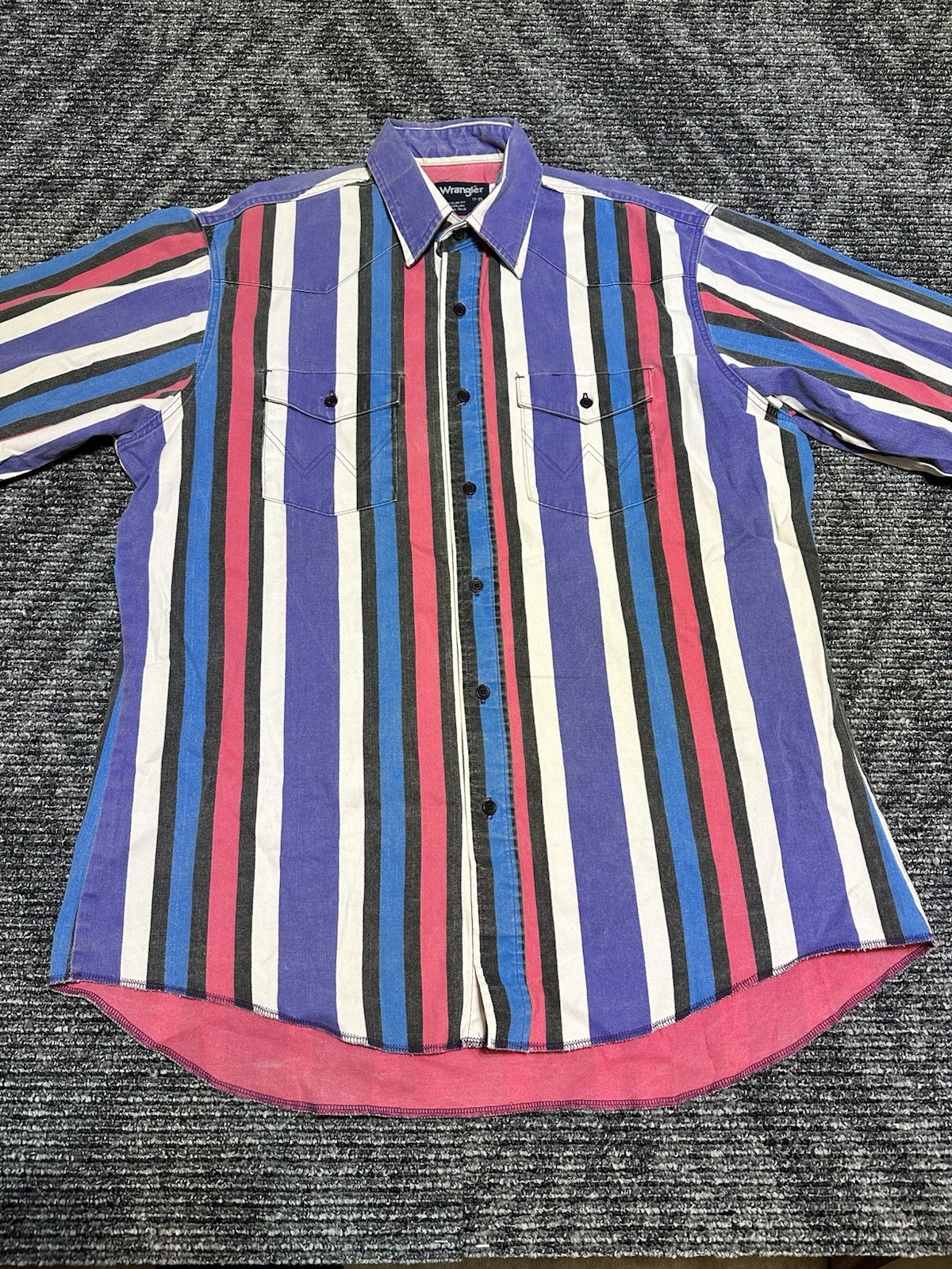 VTG Wrangler Brushpopper 80s-90s Made In USA Striped Western Shirt Button Down