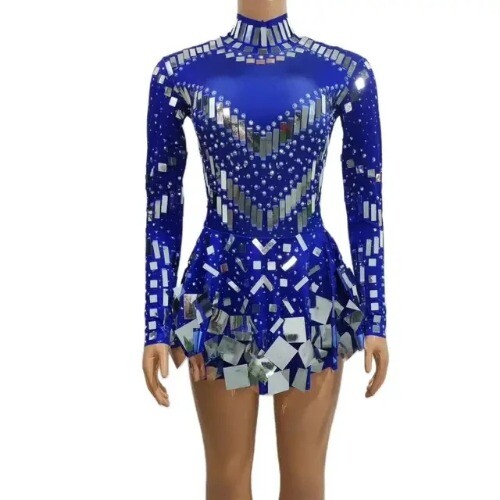 Birthda Mirror Party Dress Black Stretch Stage Dance Dress Nightclub Celebrate