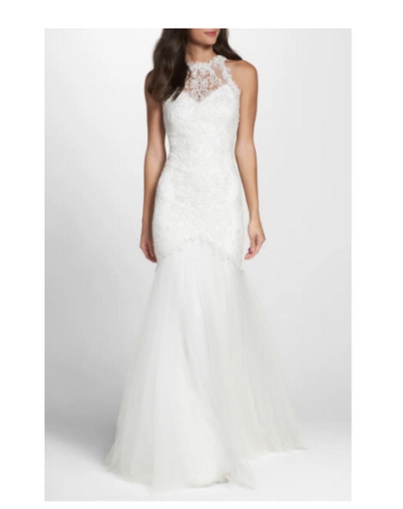 Tadashi Shoji Bridal Janey Lace Halter Mermaid Tulle Ivory Gown Sz 16 $878