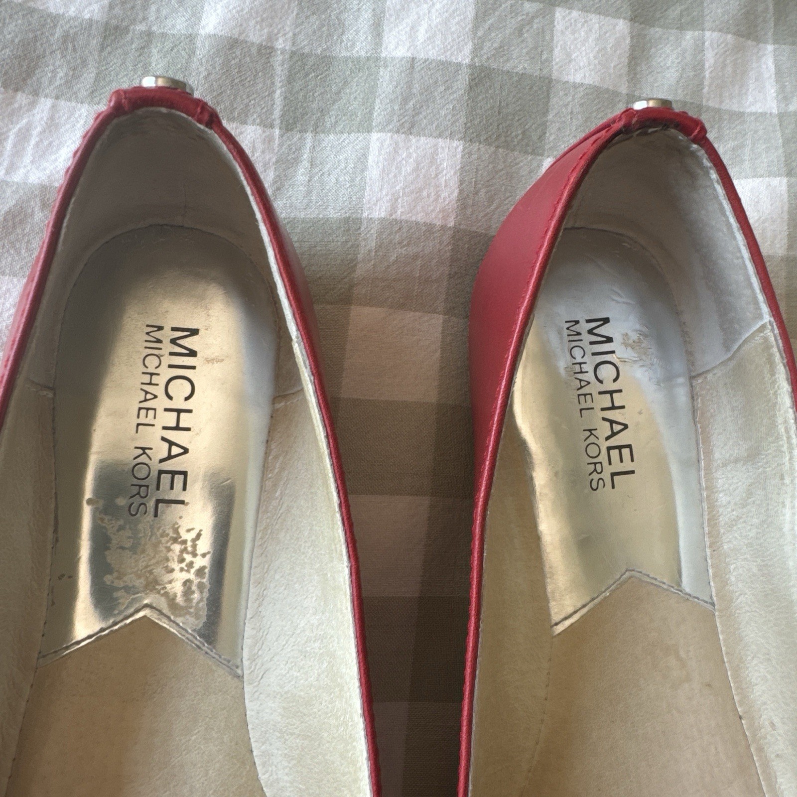 Michael Kors Red Leather Ballet Flats Slip On Buckle Logo Accents Women 7