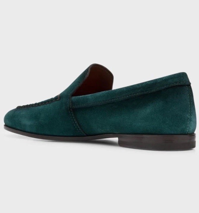 Santoni Men’s Slip-On Shoes Loafers Size 9 US 10 in Green Suede Made in Italy