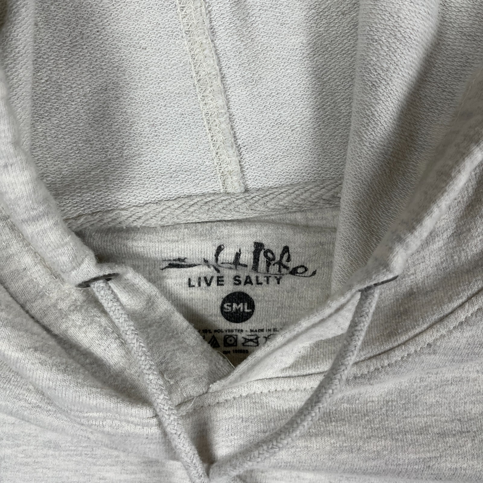 Salt life Hoodie Mens Small Gray Skull & Hooks Fishing Logo Drawstring *Flaw