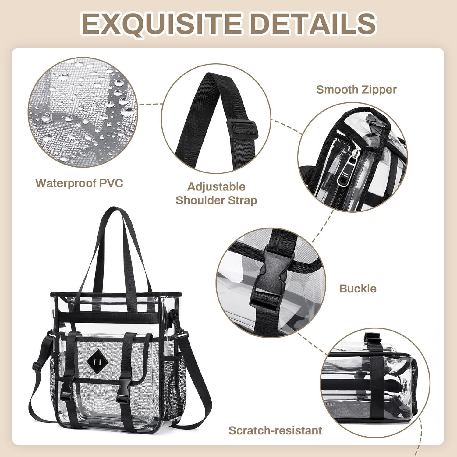 Clear Tote Bag Stadium Approved 12X6X12, Thickened Heavy Duty PVC Transparent To