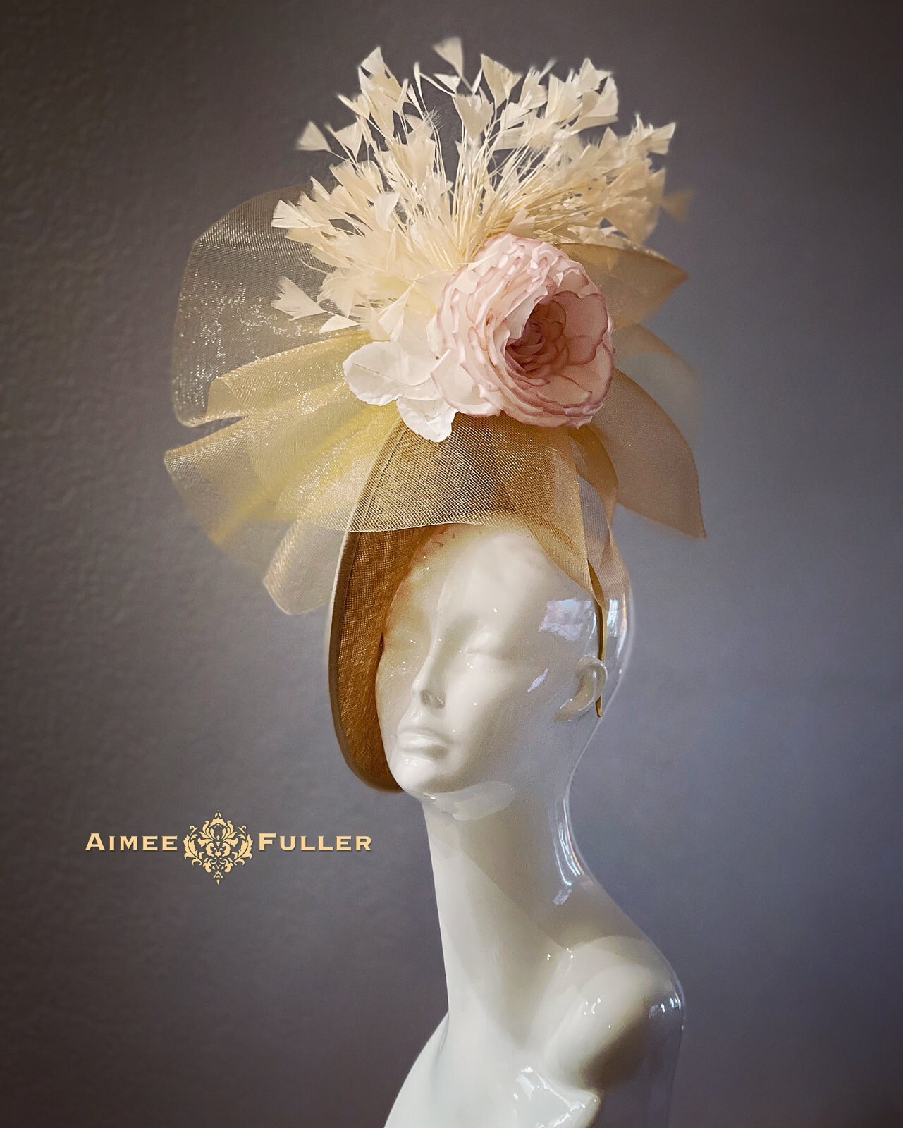 Kentucky Derby Fascinator Ivory White Moss Green Rose Hat Royal Ascot Bridal Hat