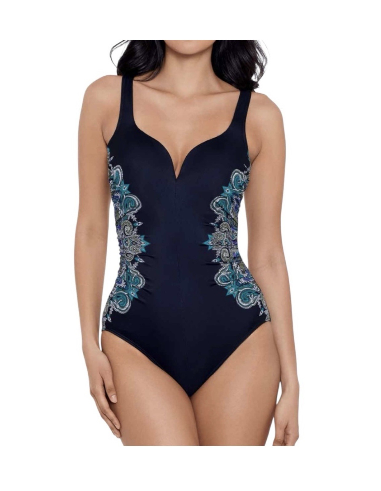 Miraclesuit Temptation Underwire 18DD Swimsuit 1-Piece Black w/Turquoise Multi