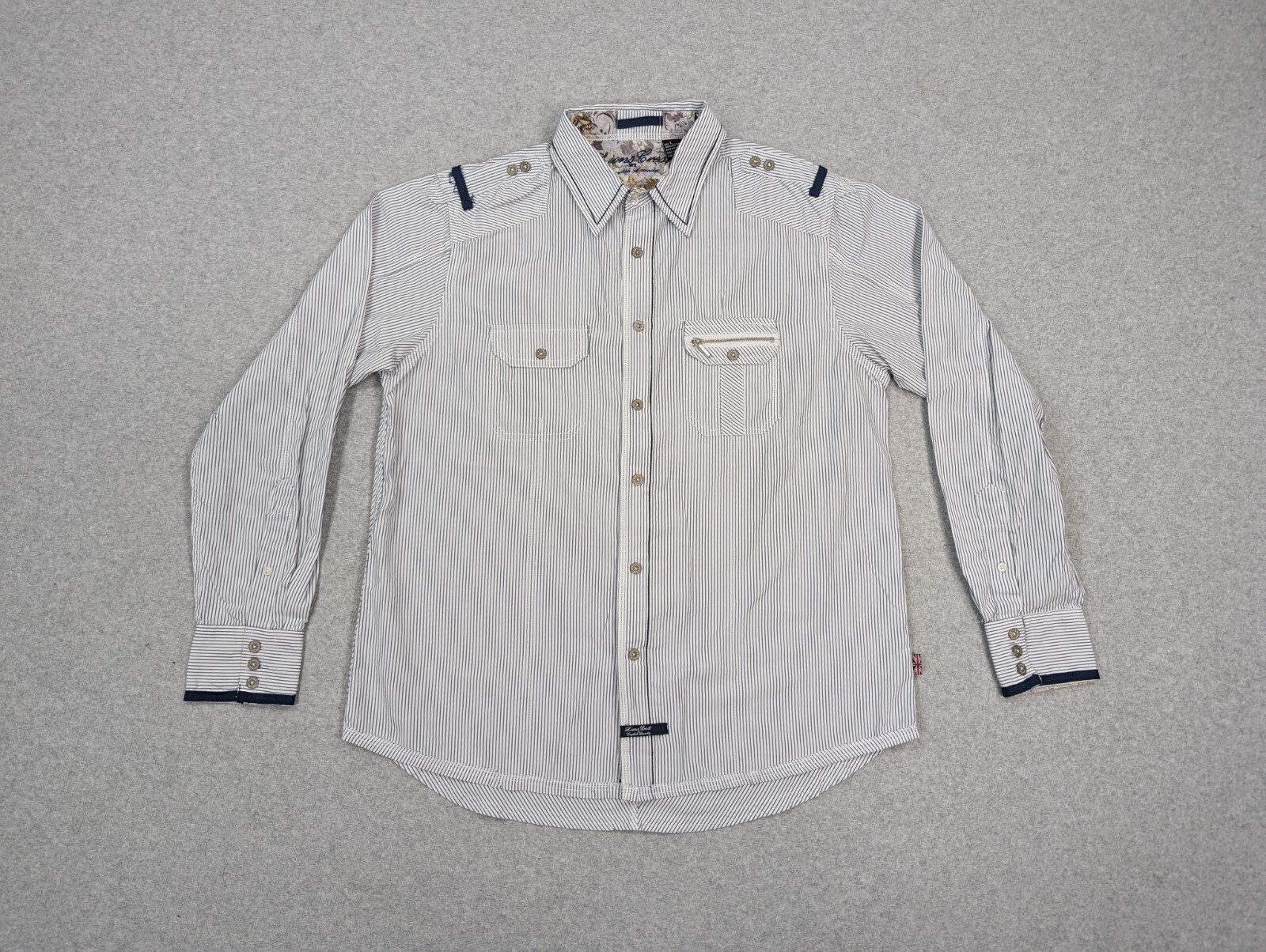Lions Crest Shirt Mens Large White Blue Striped British Retro English Laundry