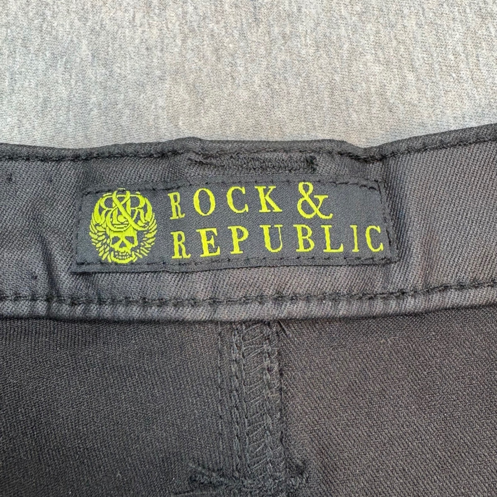 Rock & Republic Jeans Womens 14 Banshee Black Neon Green Skinny Grunge Punk