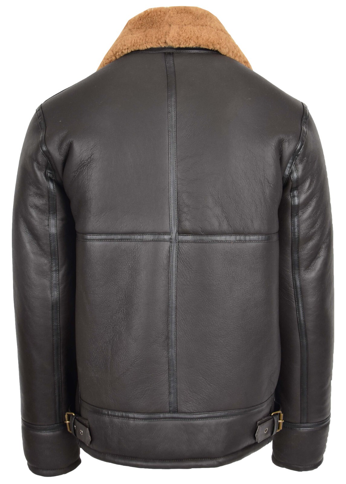 Mens Sheepskin Leather Jacket Real Ginger Shearling Lined Top Gun Aviator Brown