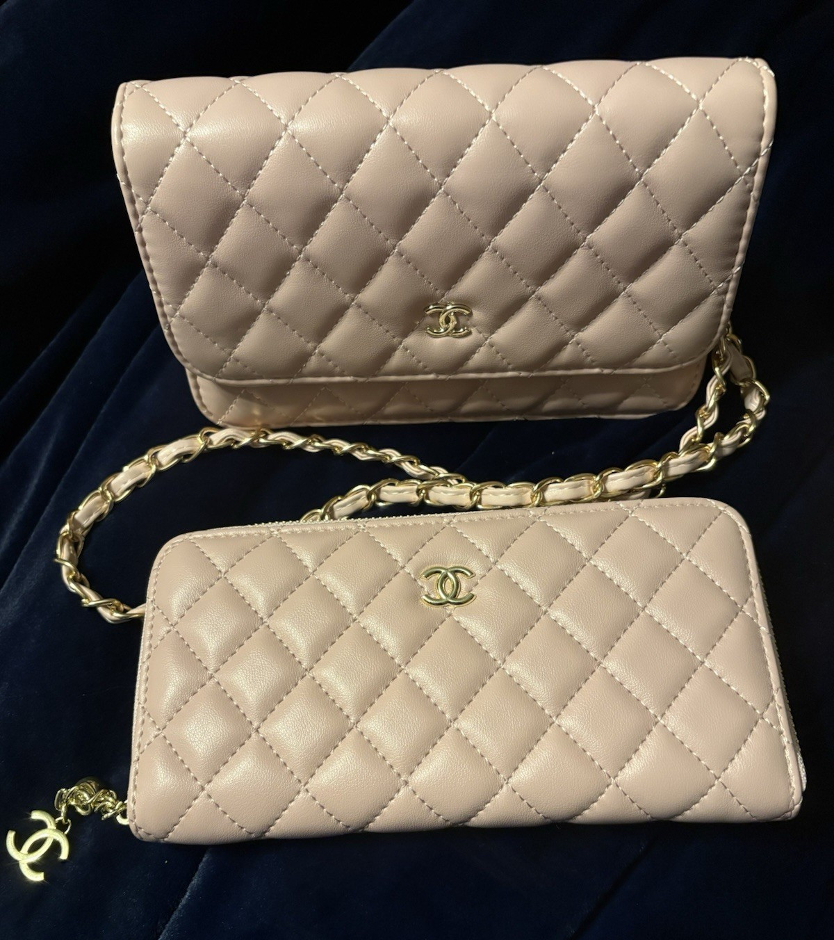 Pink Quilted Wallet on Chain Crossbody, Gold Hardware, Coin Purse