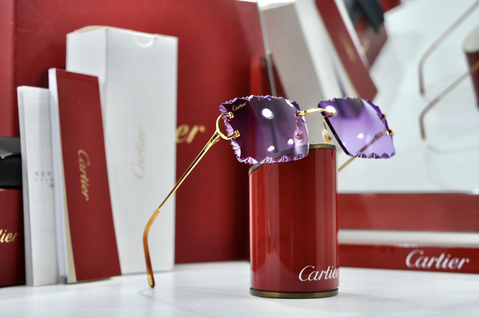 Cartier rimless sunglasses piccadilly glasses Diamond Cut decor BIG C gold Frame
