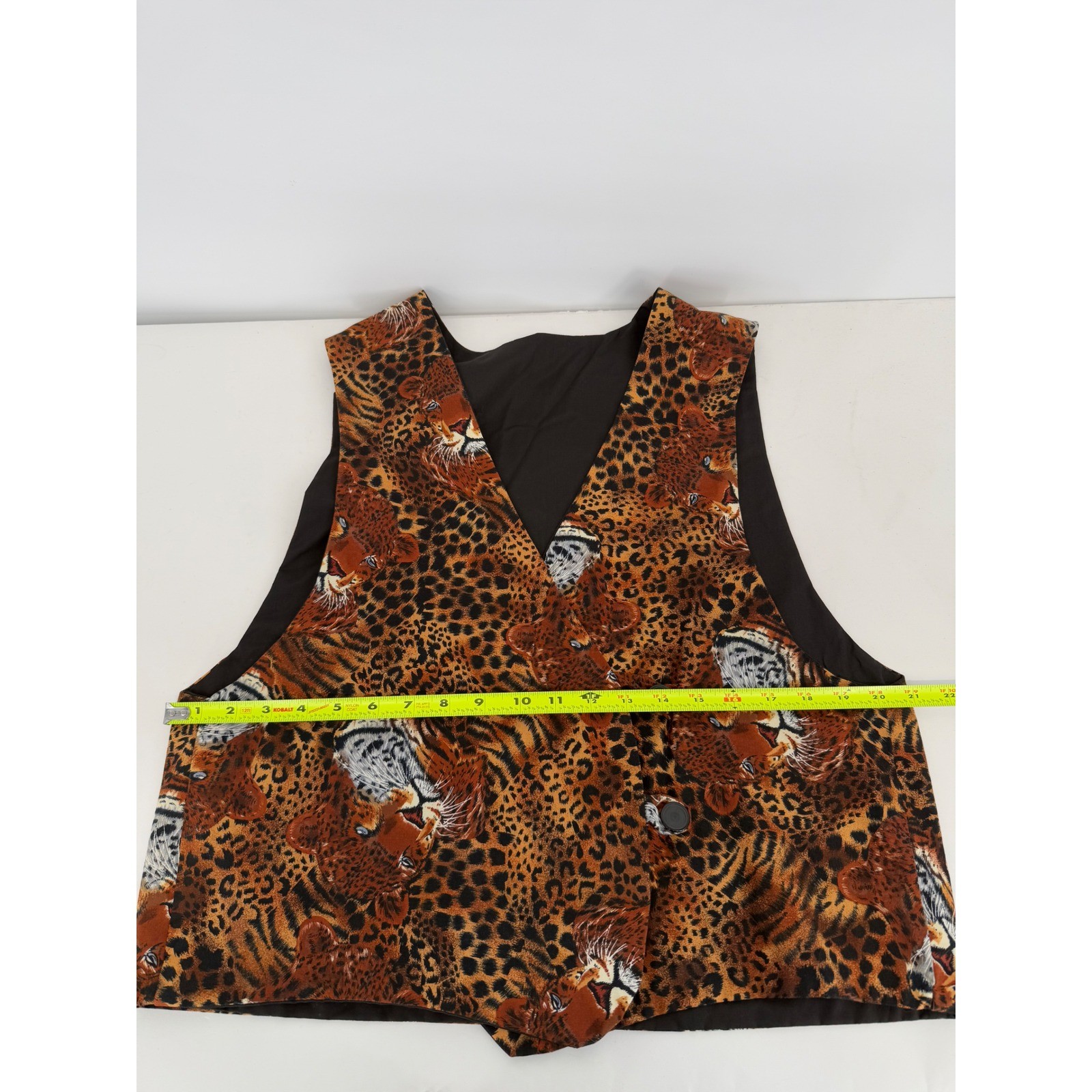 Homemade Womens Vest Leopard Cheetah Tiger Sleeveless Button Front Sz L