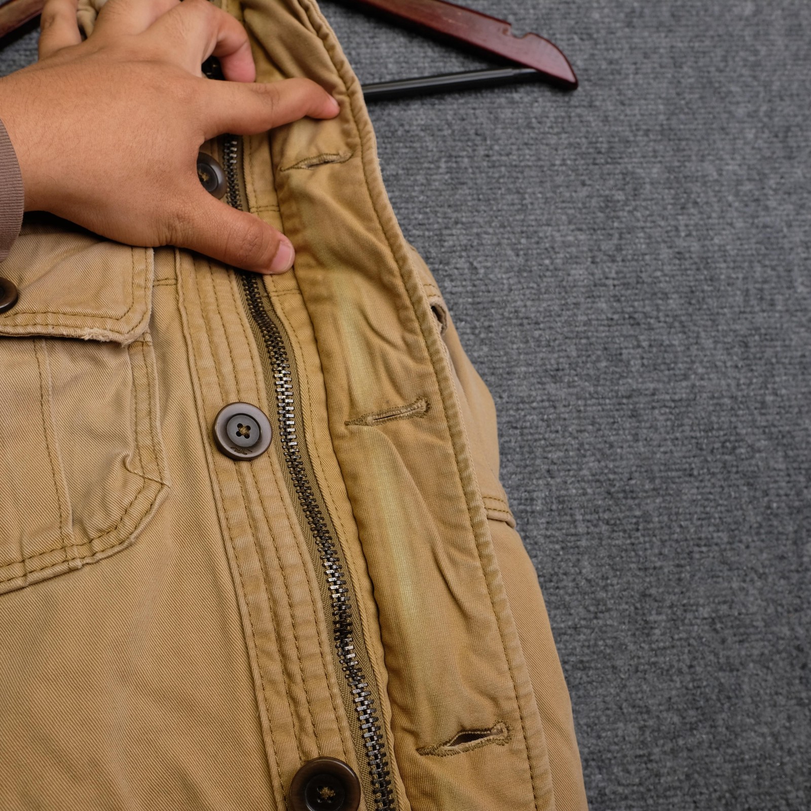 Hollister Jacket Mens XL Beige Canvas Sherpa Lined Carpinteria Full Zip Pockets
