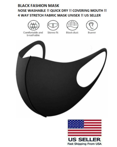 (10PCS) Washable & Reusable Fashion Face Black Mask (Unisex)