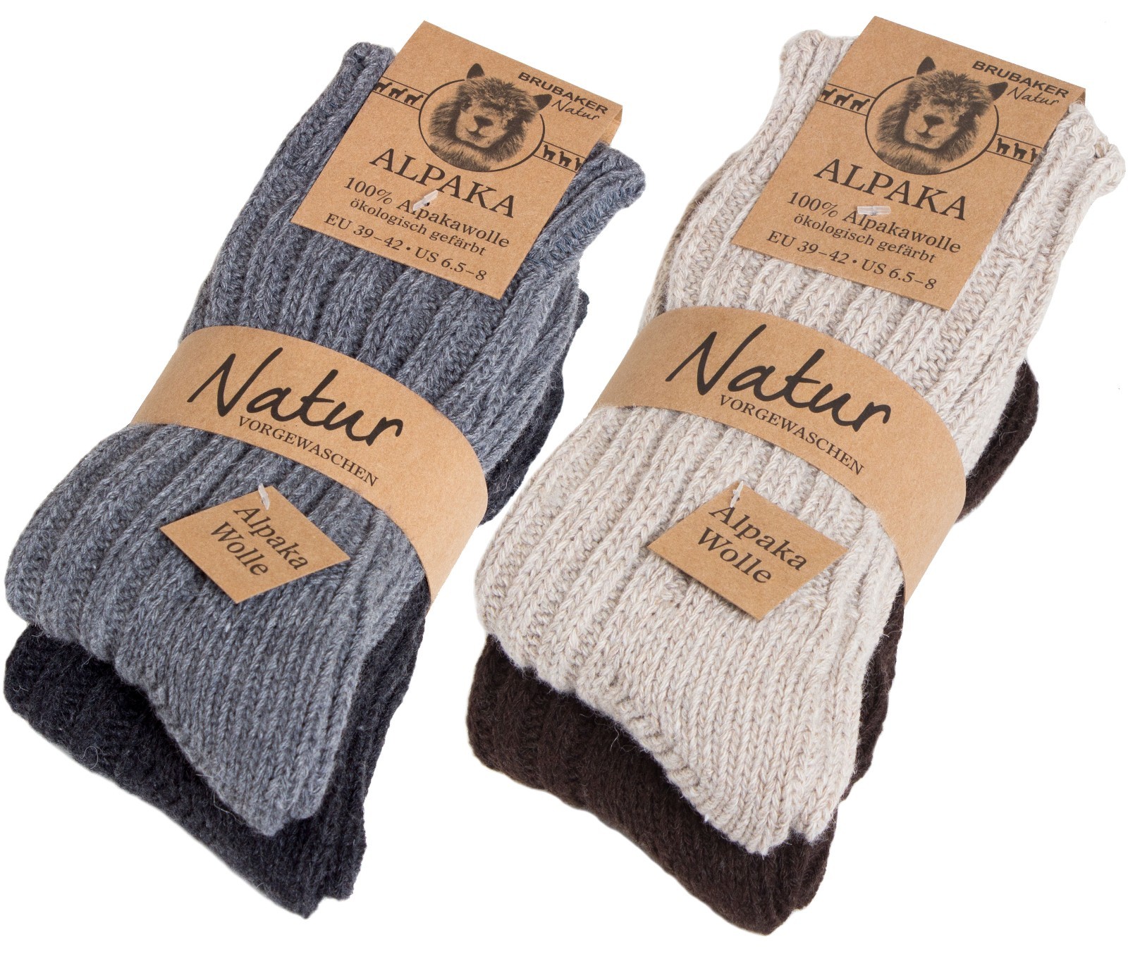 BRUBAKER Men’s Women’s Alpaca Wool Socks Winter Socks for Men Women 4 Pair Pack