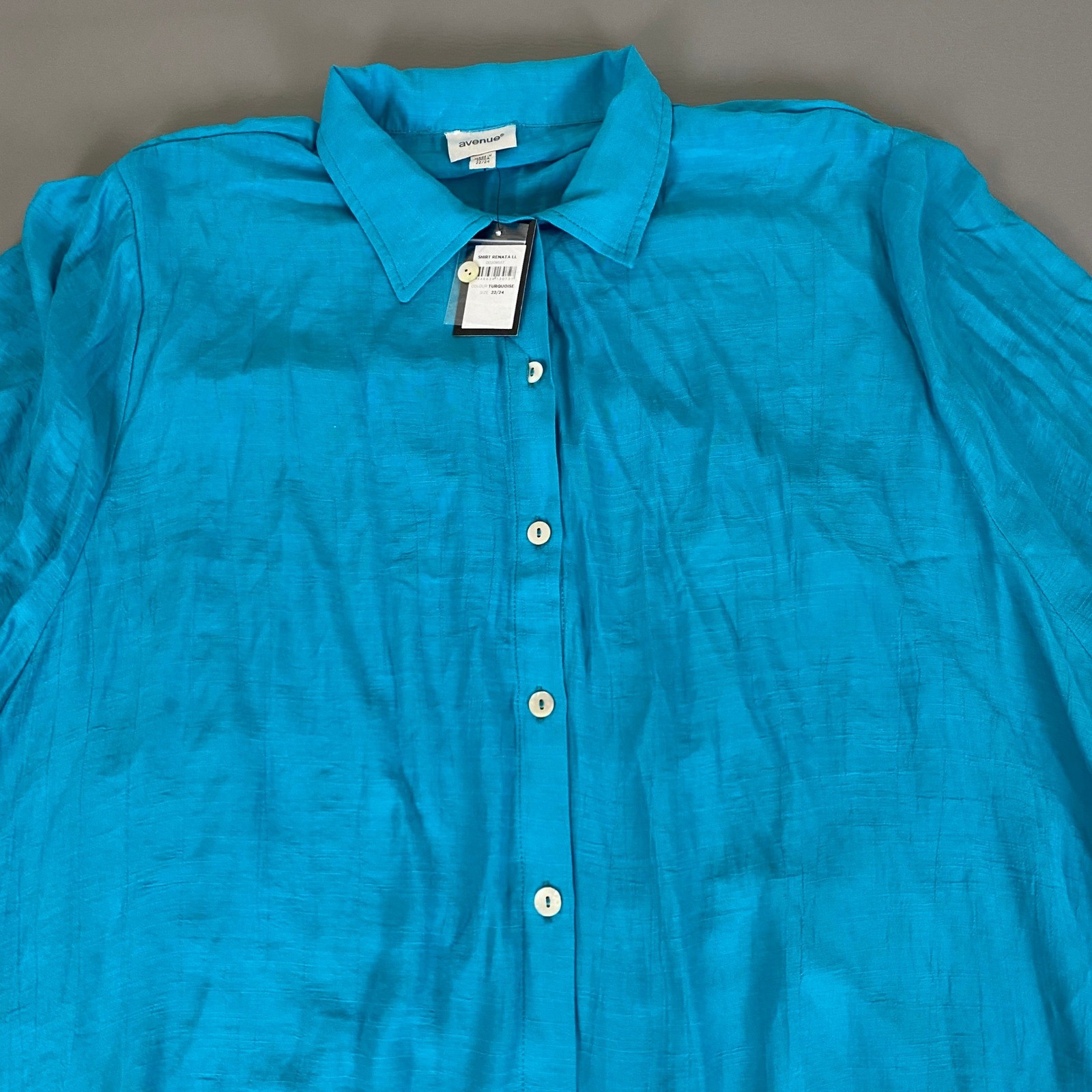Avenue Blouse Top Women’s Plus Size 22/24 Turquoise Button Down 3/4 Sleeve NWT