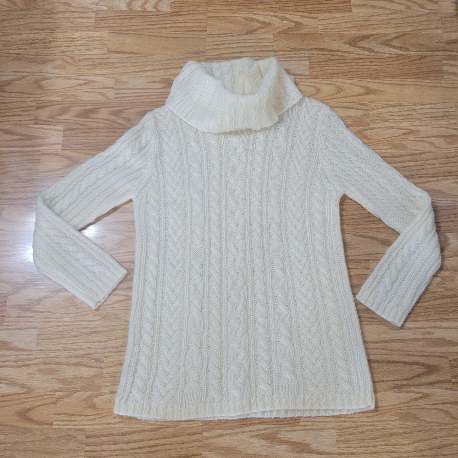 Jones New York Sport Mohair Blend Knit Sweater Mock Neck Womens Size Large Creme
