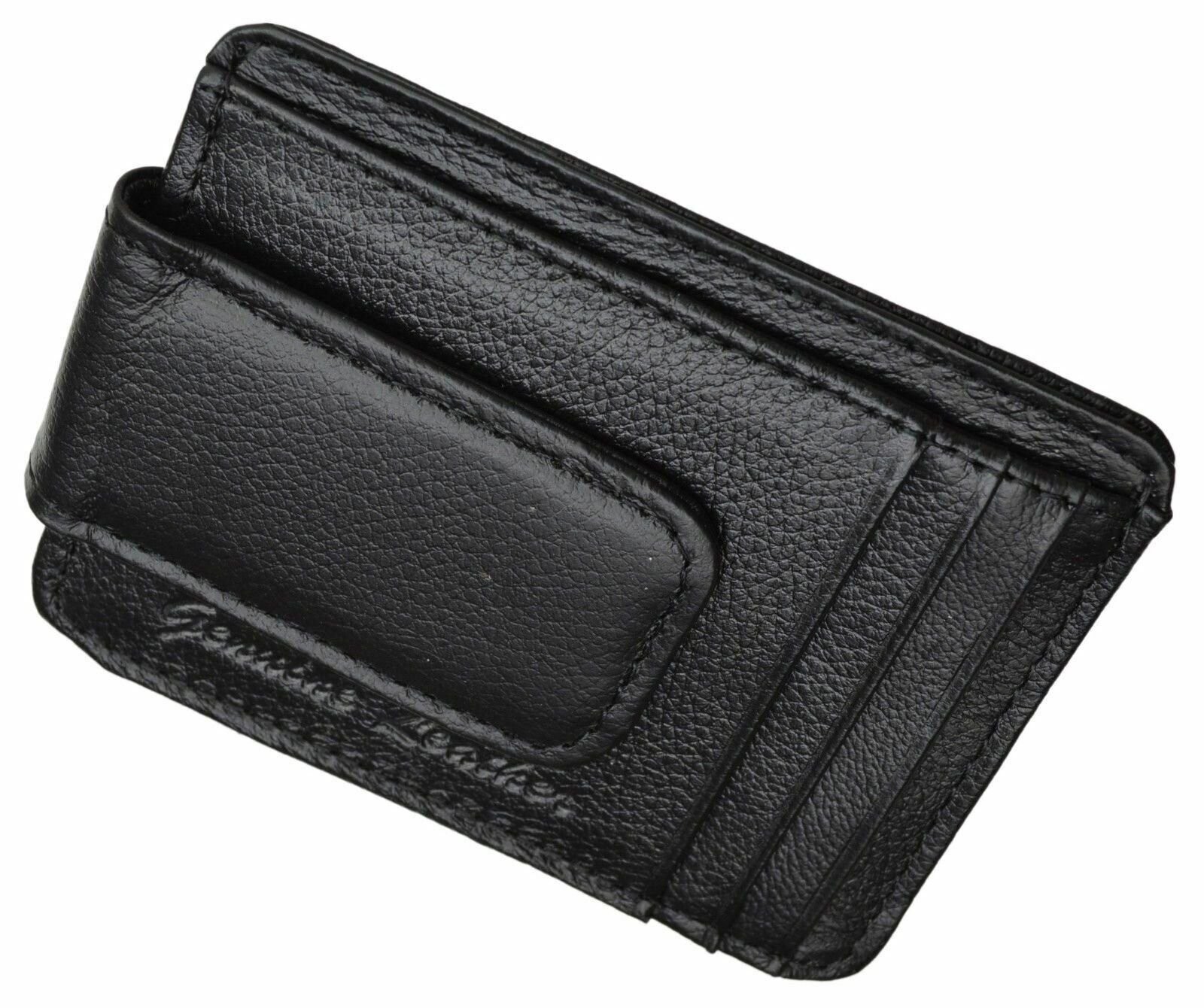 Black Men’s Leather Slim Money Clip Front Pocket Wallet Thin Credit Card Holder