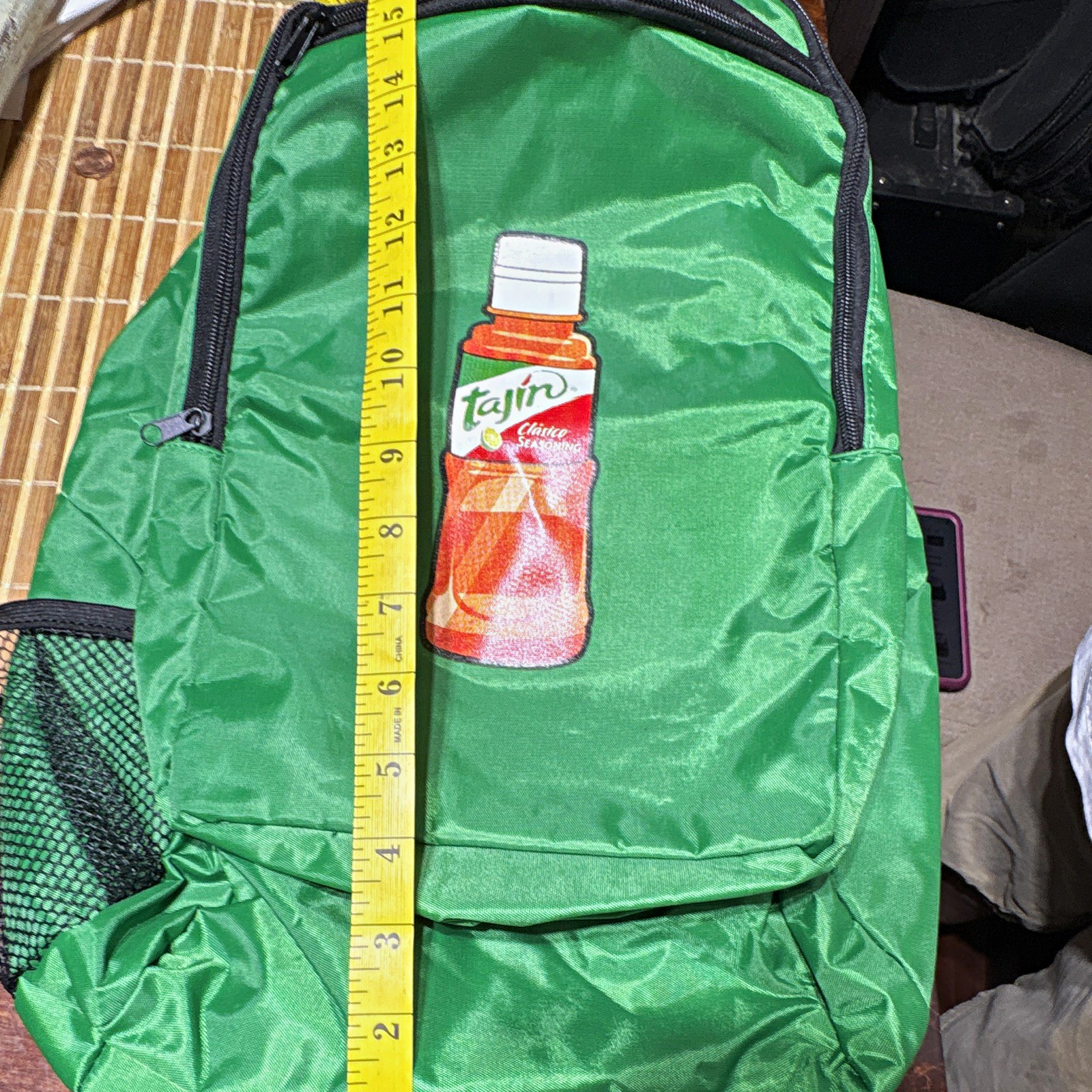 Tajin Green/Black Backpack Zip Closure Mesh Side Pockets Front Zip Pocket
