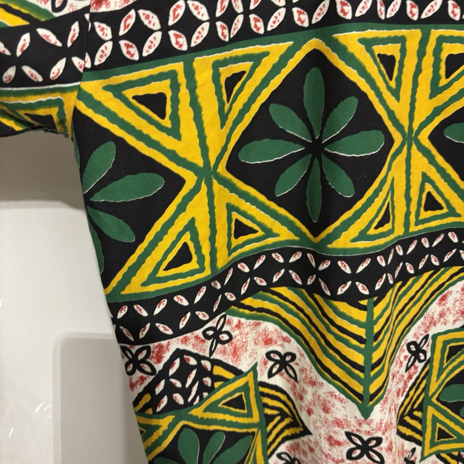 Vtg 90s Charles Smith Kenya 100% Cotton Embroidered Tunic Shirt Pockets L