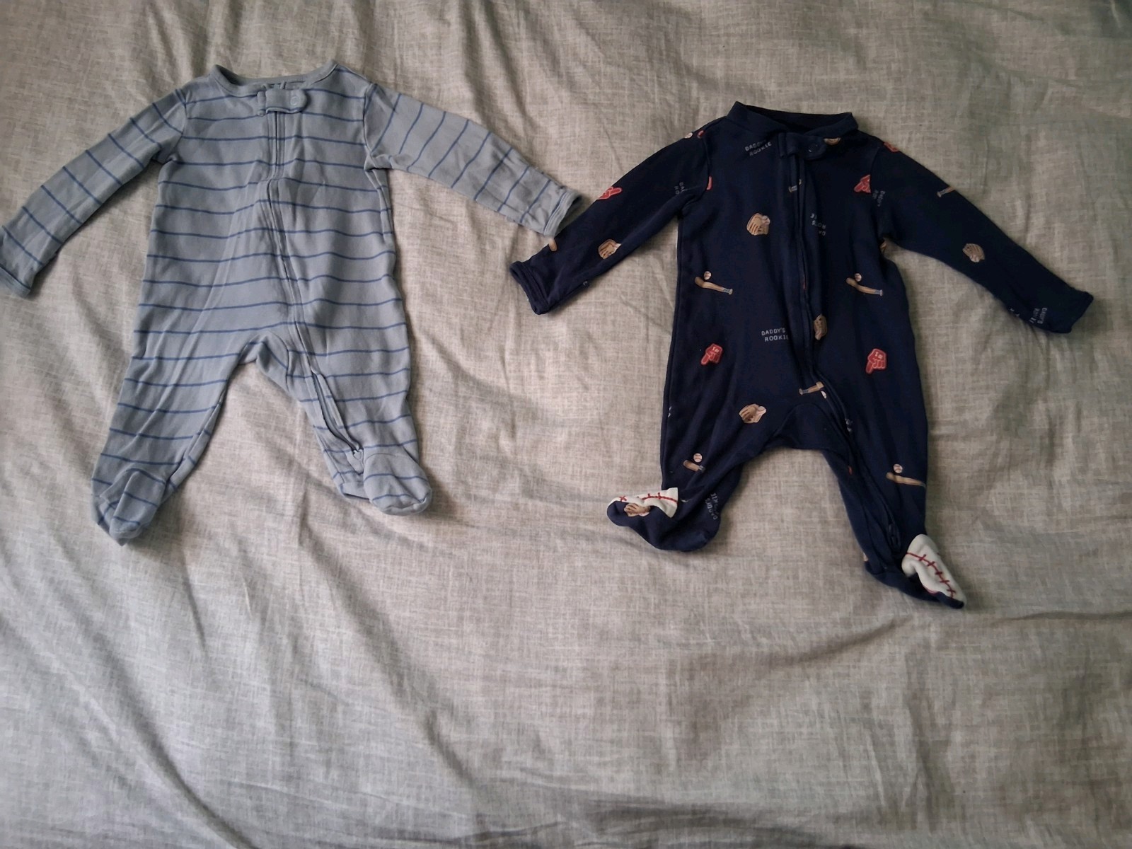 Carter’s Boys 0-3M 2pc Footed Zip Sleepers Blue/Navy Striped Cotton