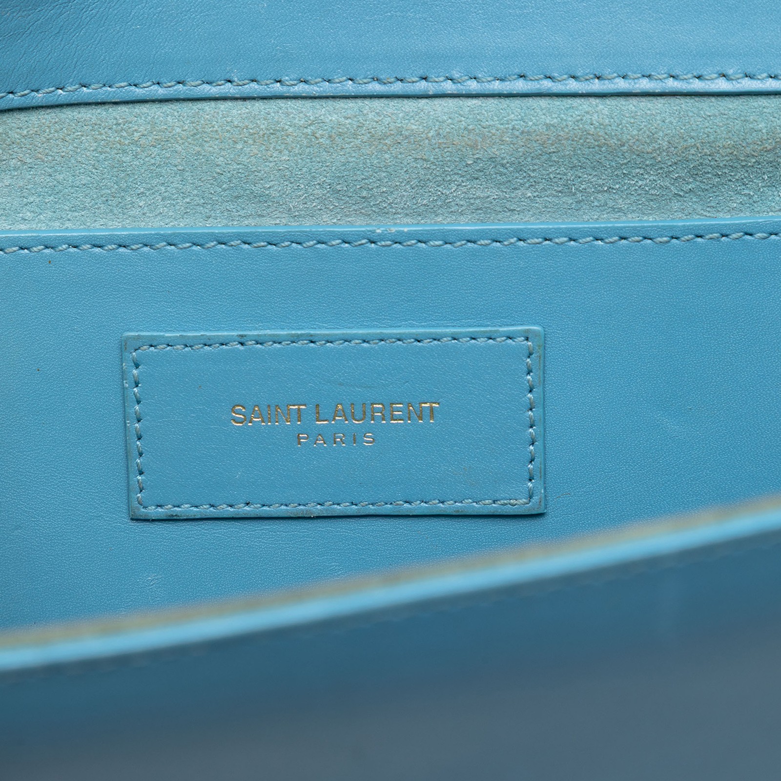 Saint Laurent Smooth Leather Cassandre Clutch Pre-Loved Light Blue