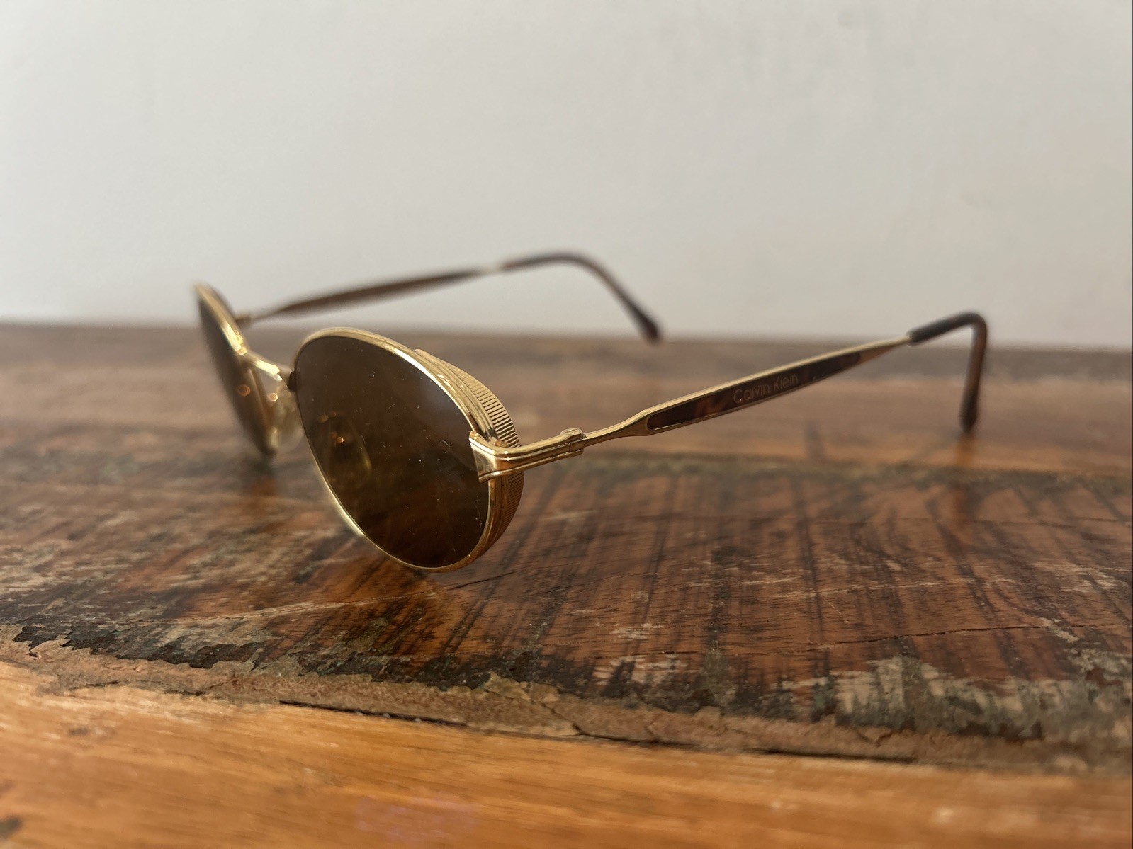 Calvin Klein 241S Vintage Sunglasses Made in Italy Brown Lenses Metal Frame