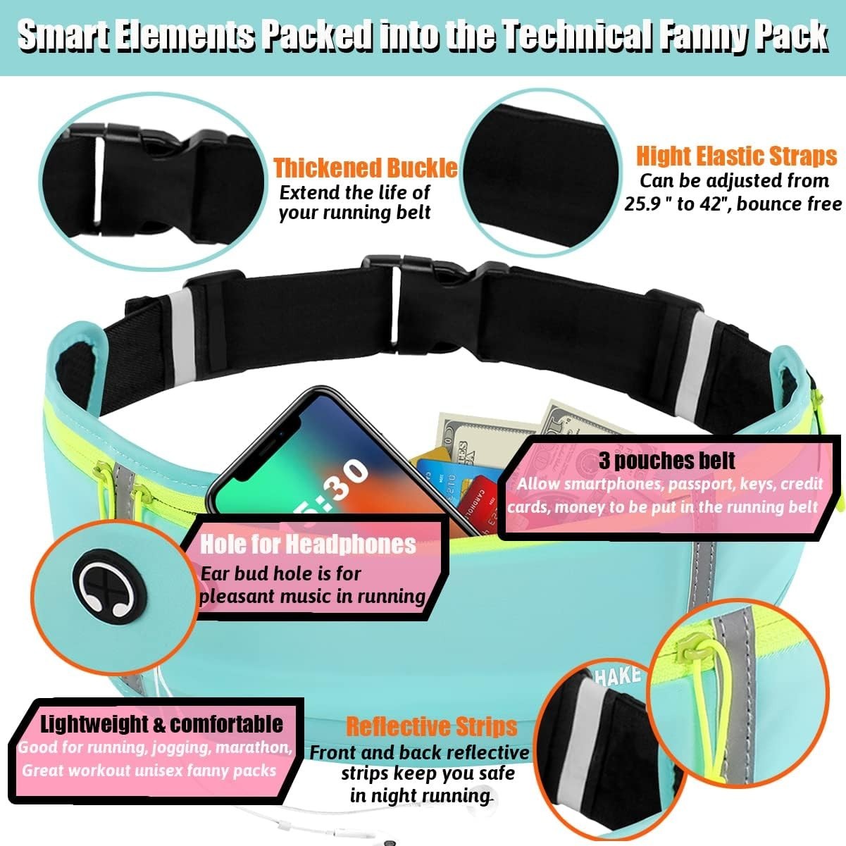 Waterproof Sport Runner Waist Bum Bag Running Jogging Belt Pouch Zip Fanny Pack