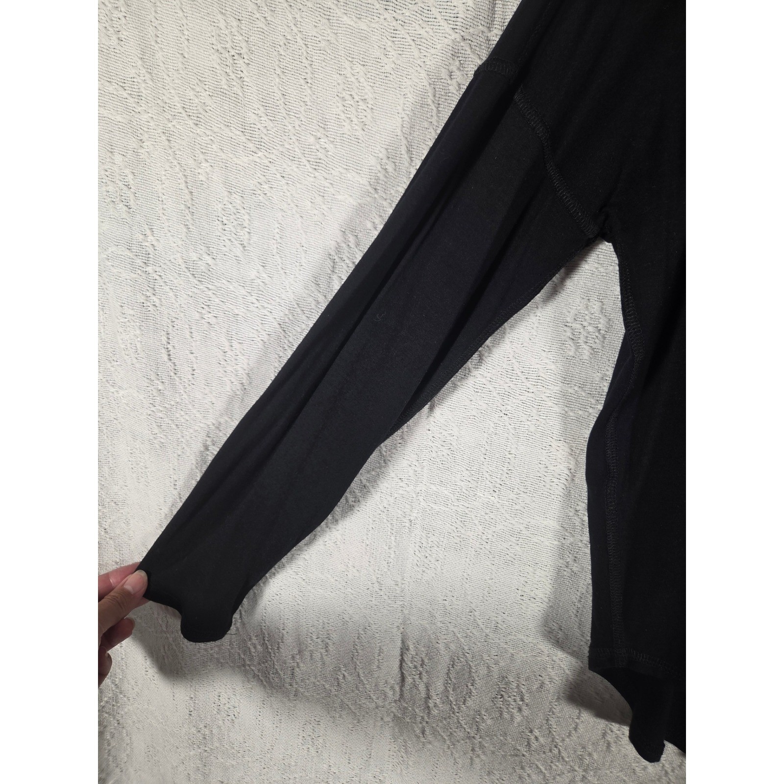 Eileen Fisher Black Viscose Lycra Long Sleeve Drop Shoulder Top SP Minimalist