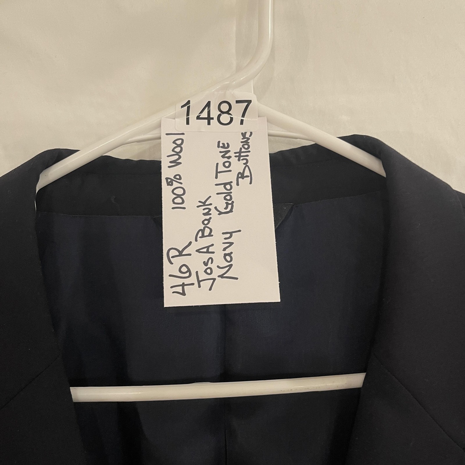 Jos. A. Bank Blazer Mens 46R Navy Wool 2-Button Gold Tone Buttons Double Vent