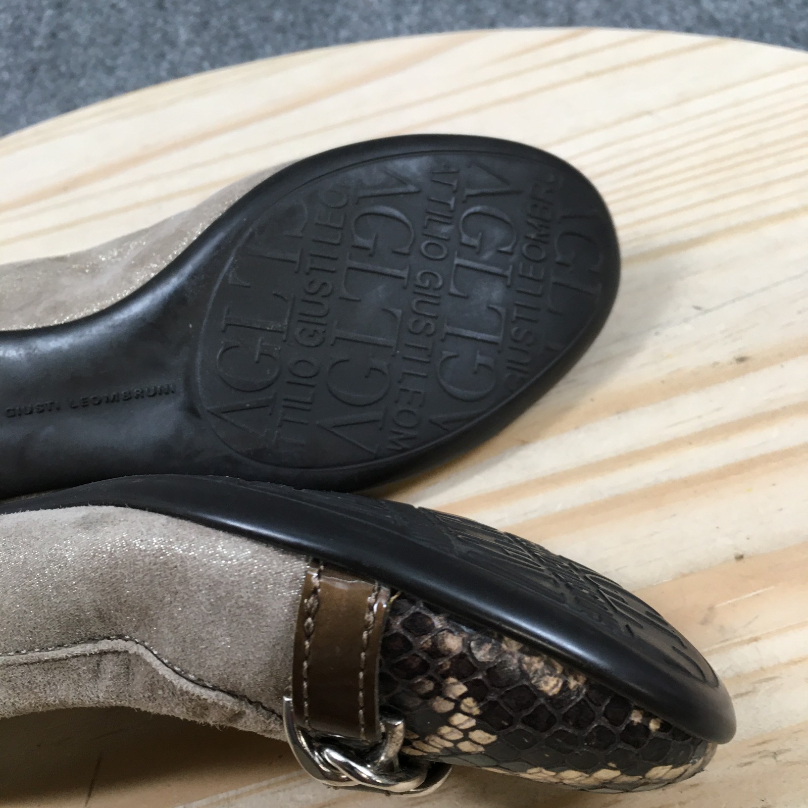 AGL Attilio Giusti Leombruni Womens 36.5 Taupe Suede Ballet Flats Snake Skin
