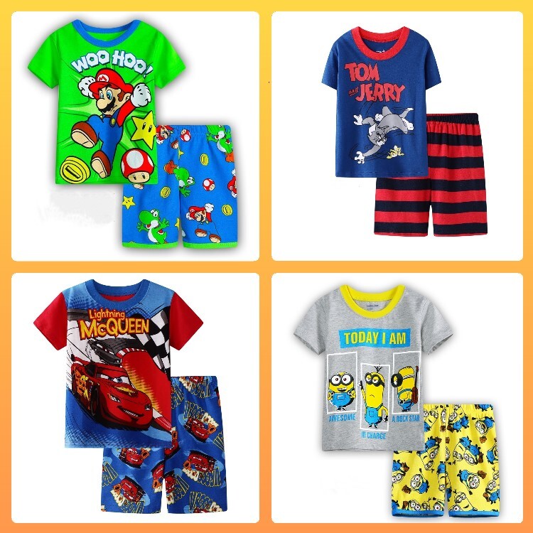 NEW! Cartoon Print Boy’s Short Sleeve 2 Piece Pajama Set