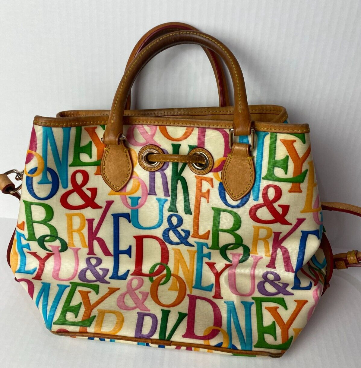 Dooney Bourke Rainbow Logo Monogram Retro GRAFICA Graffiti Leather Satchel Bag