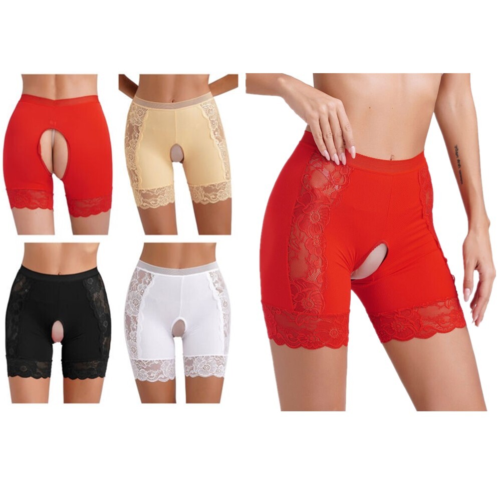 US Womens High Waist Boyshorts Panties KnickersLace Crotchless Shorts Underwear