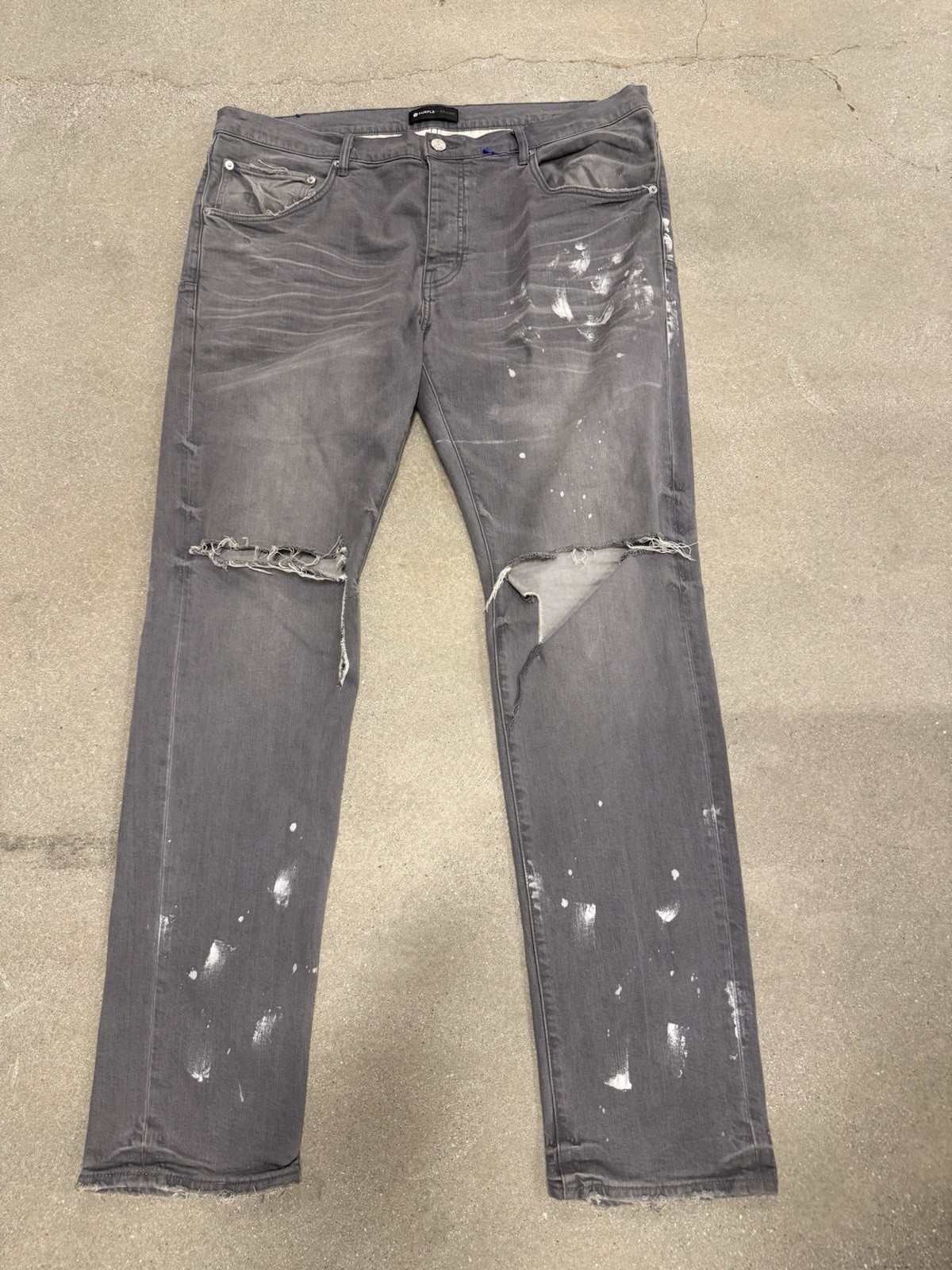 Purple Brand Men’s Gray Distressed Slim Jeans Dark Wash 5-Pocket Button