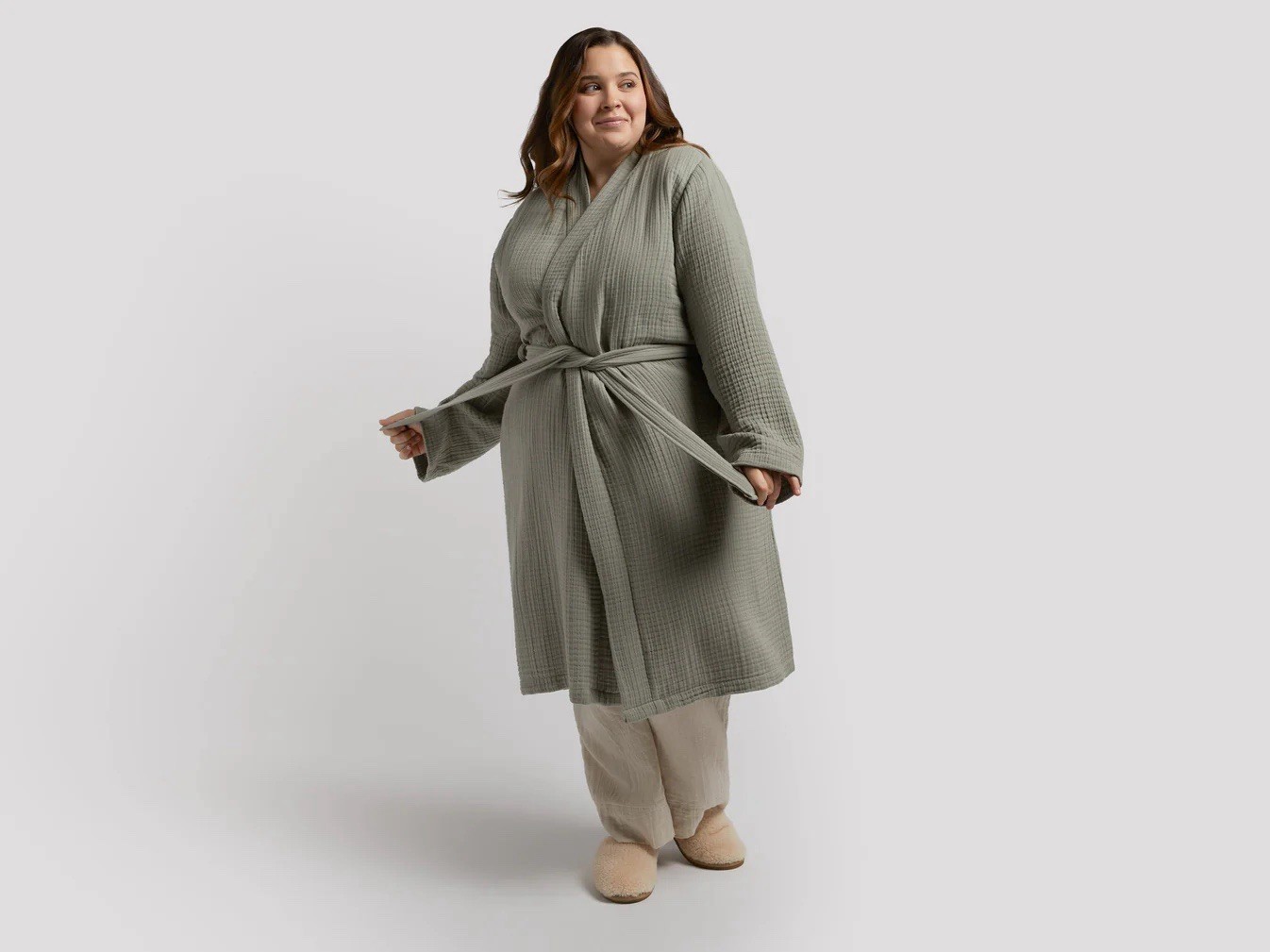 Parachute, Cloud Cotton Gauze, Bathrobe In Moss, 2X