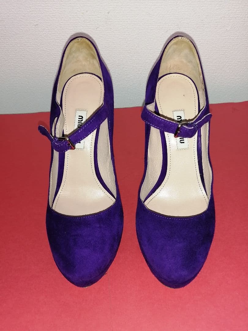 MIU MIU Chunky Heel Pumps Suede Purple Women’s Size EU35/US5