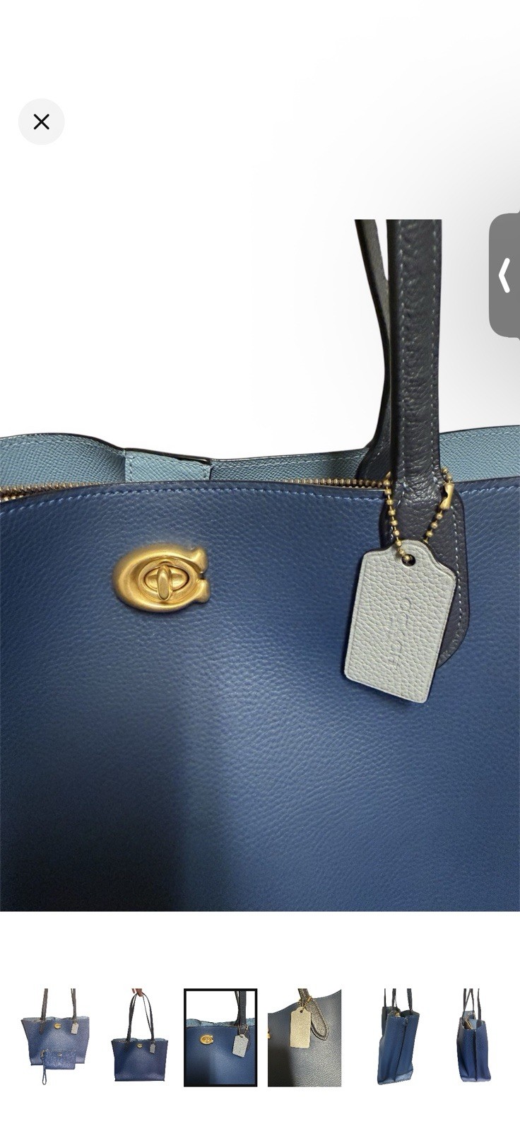 Coach Willow Blue Pebbled Tote Turnlock & Zip Gold Hardware w/ Wristlet