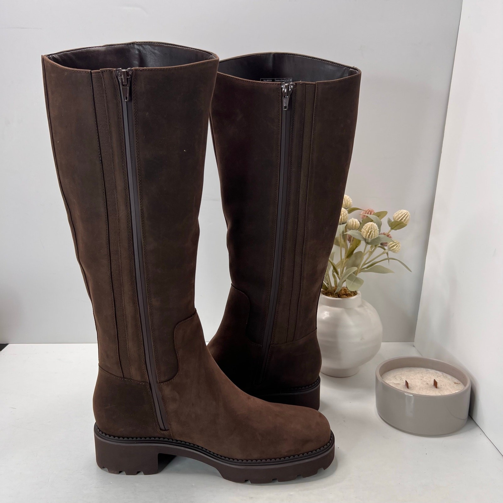 Vionic Fallbrook High Shaft Leather Boots Brown Women’s 9.5 Wide Tried On
