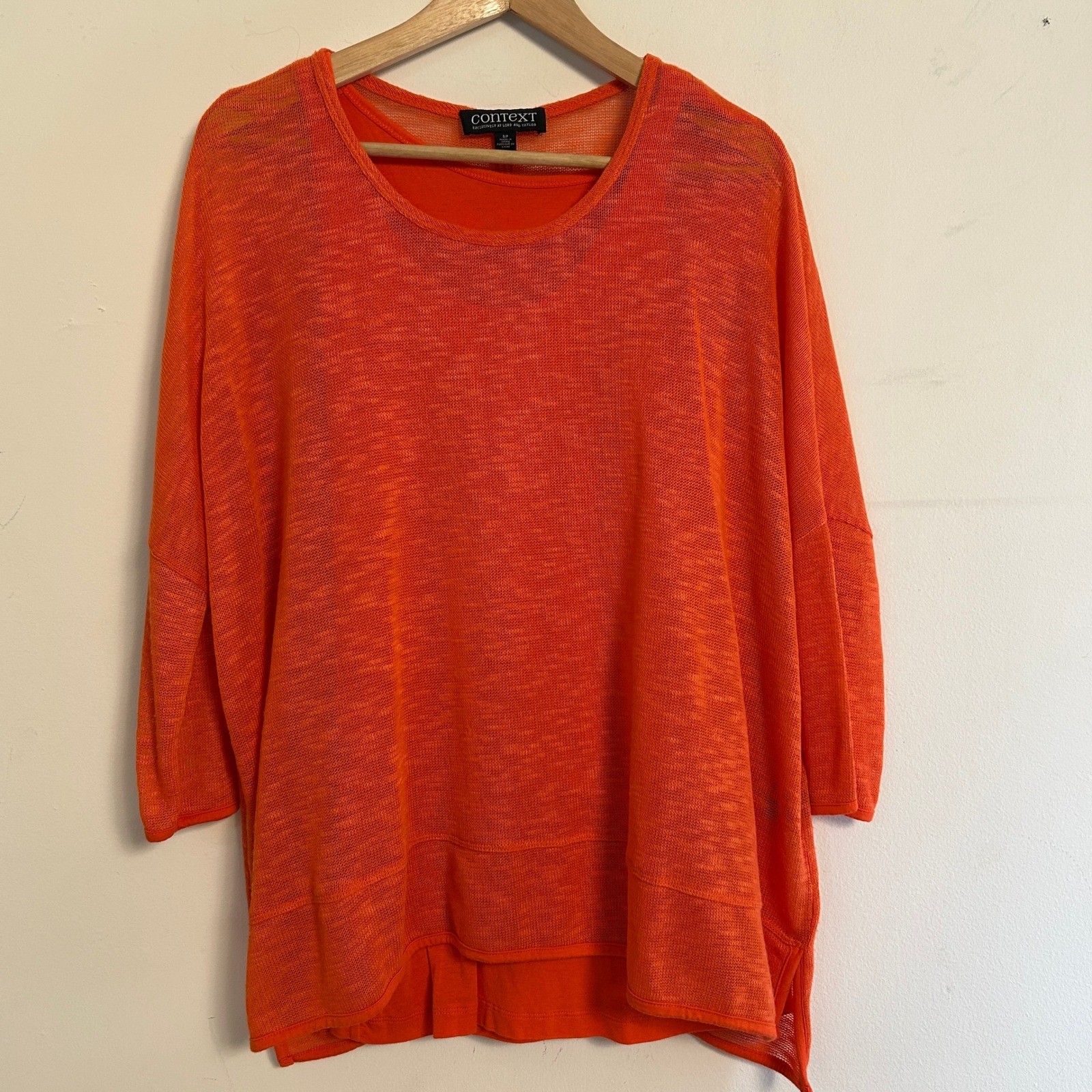 Context Orange Button Back Knit Top Oversized 3/4 Sleeve Small