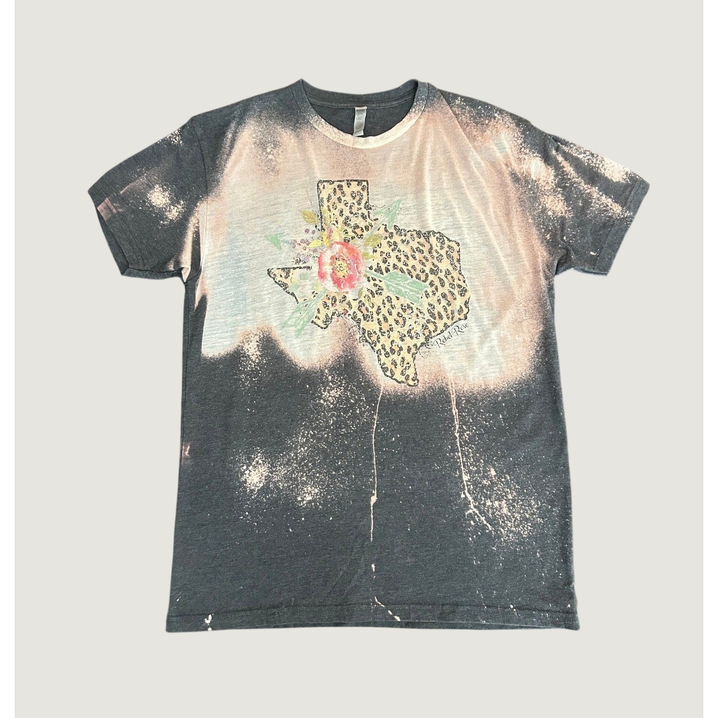Next Level Rebel Rose Texas Leopard Floral Bleached Graphic T-Shirt Gray L 1357