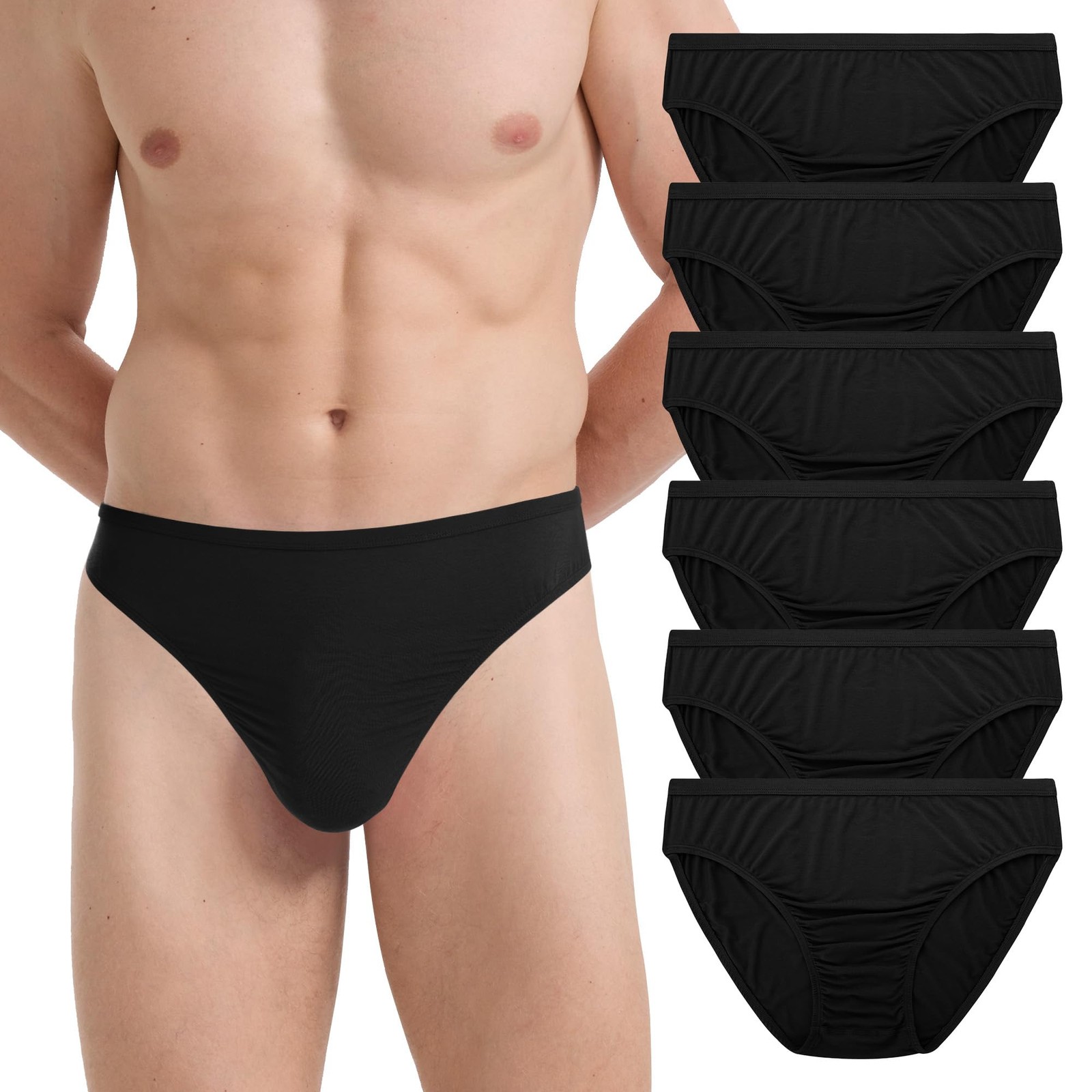 BAMBOO COOL Mens Bikini Briefs Underwear 6 Pack Size Large Black