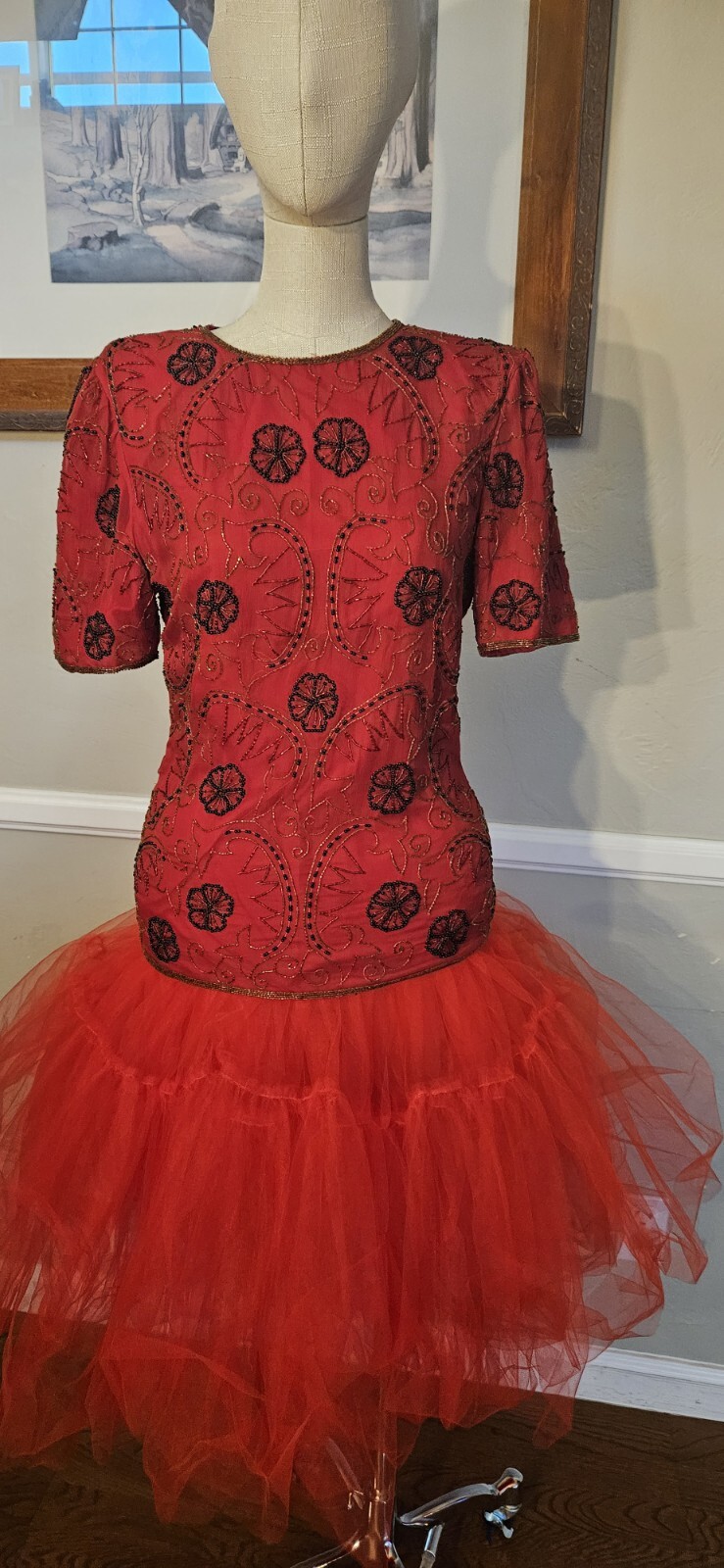 Vintage Red Beaded Top As Pictured Marked Sz Small