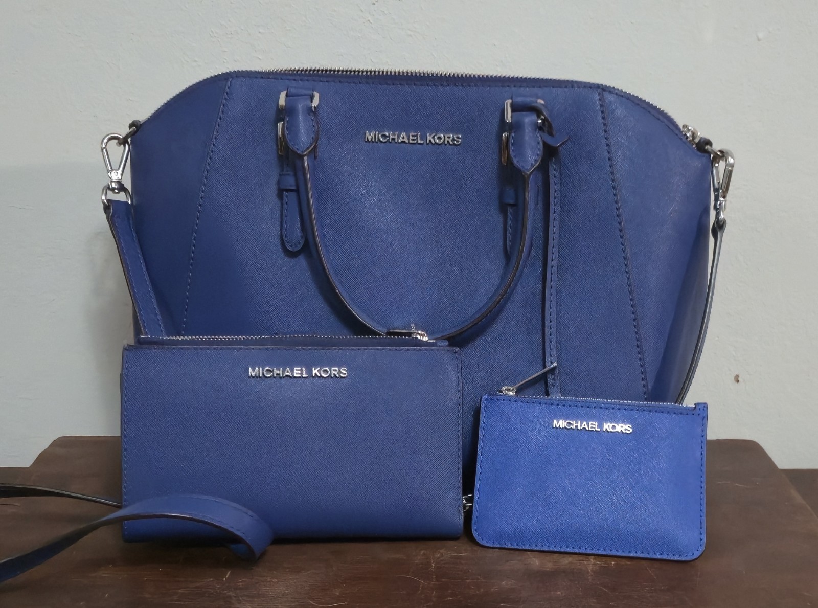 Michael Kors Blue Medium Satchel Zip w/ Detachable Crossbody Strap & Wallet