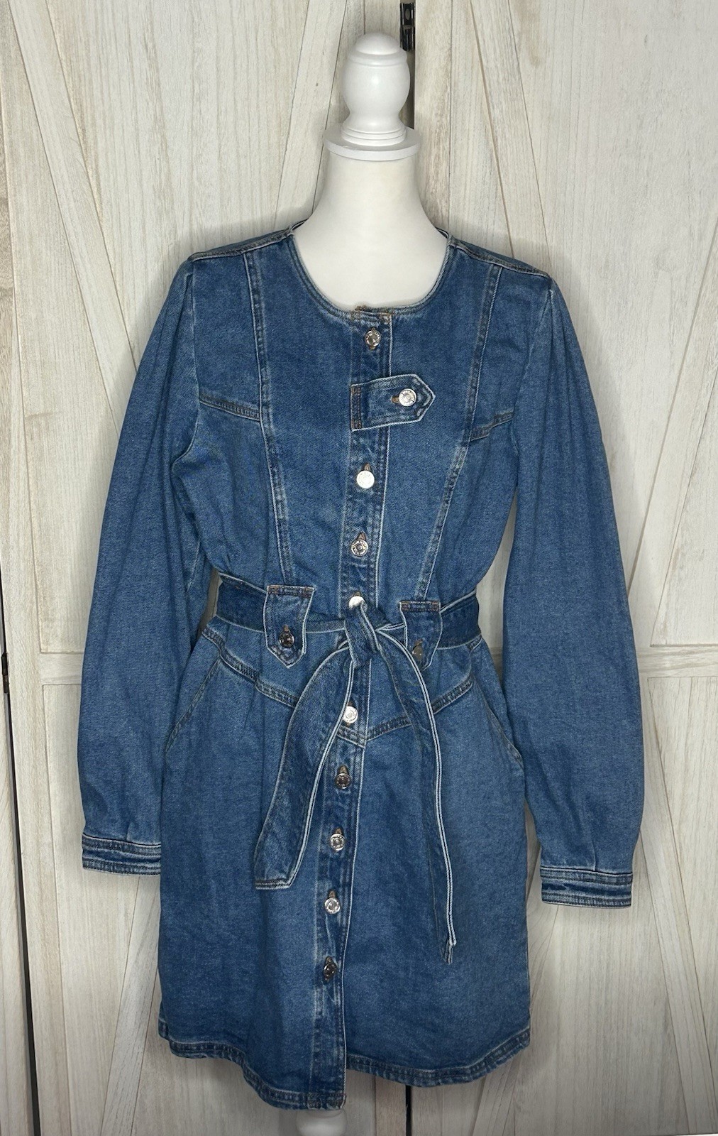 Sezane Cherine Denim dress Sz 12 EUC French Girl Utilitarian