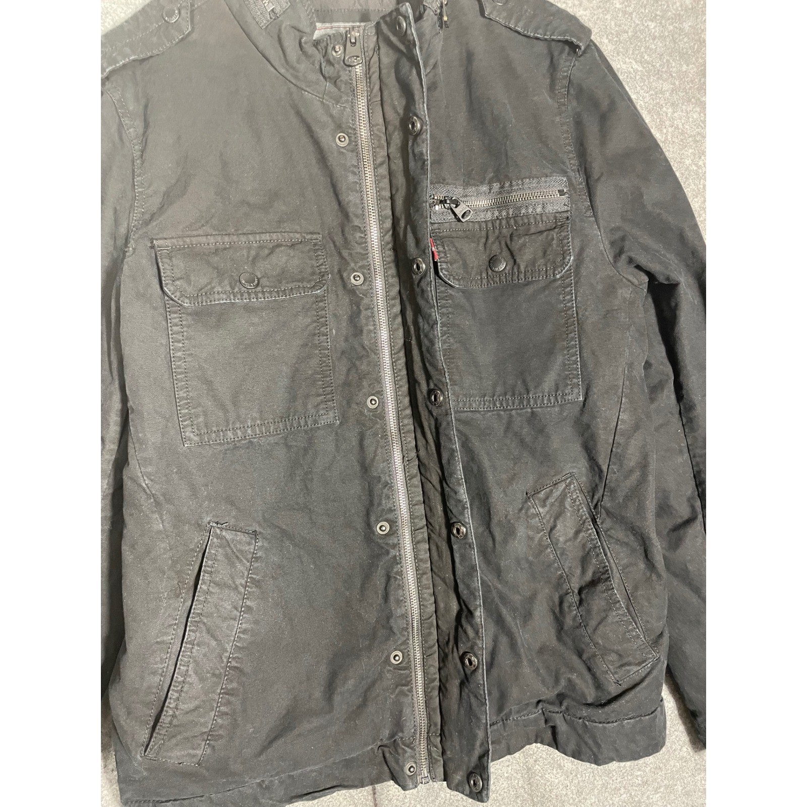 Levis Mens Military Field Jacket Black Cotton Canvas Quilted Utility Coat Small