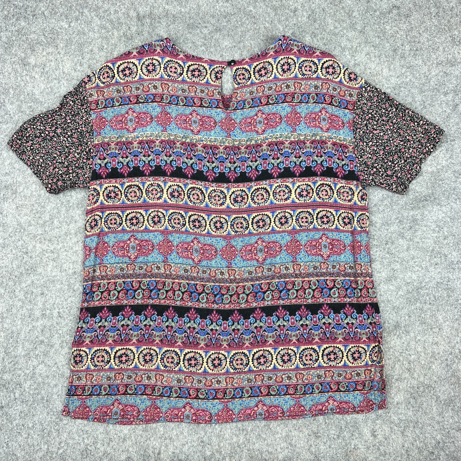 VTG Norton Mcnaughton Shirt Womens Large 14 Aztec Short Sleeve Boho Pocket Tee