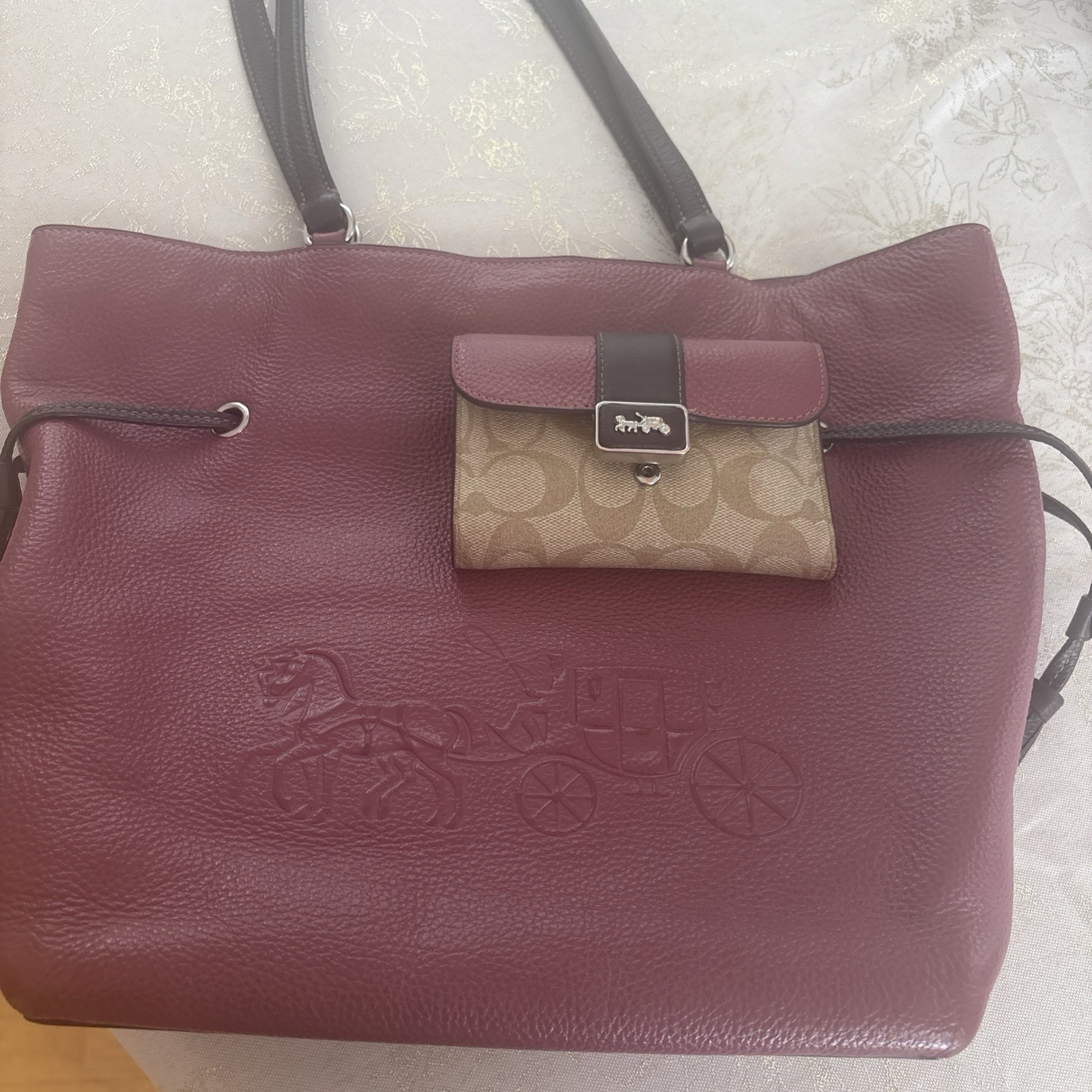 Coach Leather Tote Andy Horse And Carriage Light Raspberry With Matching Wallet